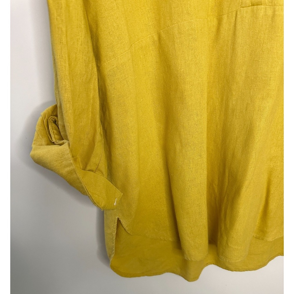 Tahari Mustard Yellow Linen Blend Roll Tab Sleeve Tunic Popover Blouse Womens XL - Picture 7 of 12